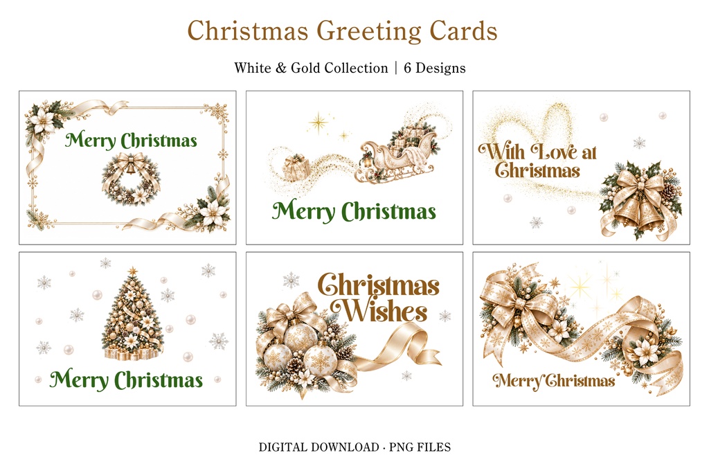 【デジタルカード6枚セット】Merry Christmas｜ホワイト＆ゴールド｜LINE・メールで送れる上品なクリスマスカード