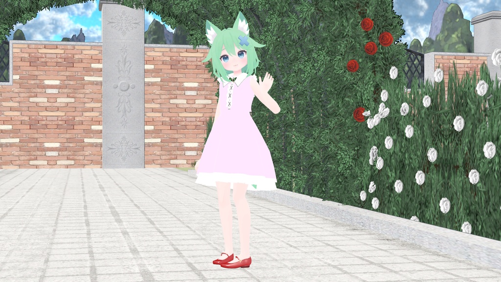 【こまどアバター・桔梗・白猫のライム・フローレン専用】ストラップシューズとフリルドレス「アルギュ・ノワール」