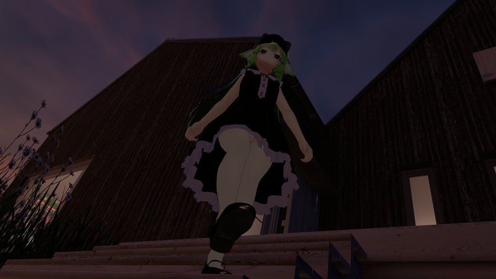 【こまどアバター・桔梗・白猫のライム・フローレン専用】ストラップシューズとフリルドレス「アルギュ・ノワール」