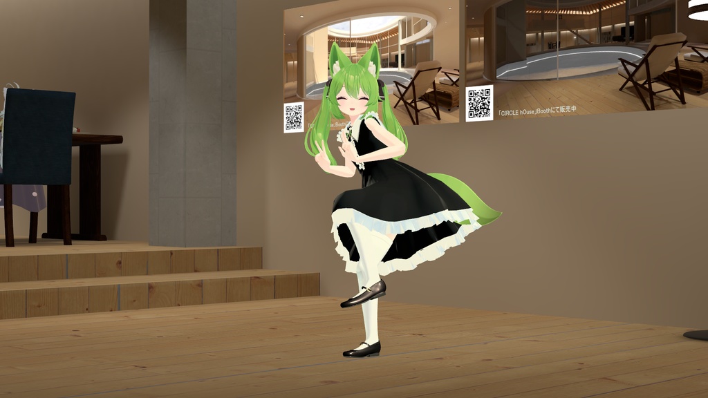 【こまどアバター・桔梗・白猫のライム・フローレン専用】ストラップシューズとフリルドレス「アルギュ・ノワール」