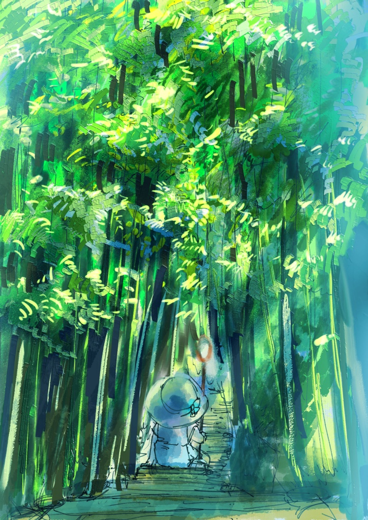 竹林の中の少女 クッションカバー