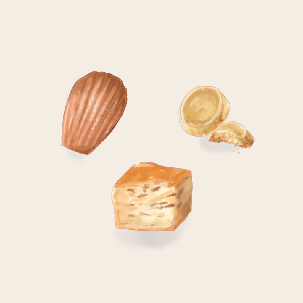 カフェに使いやすい 焼き菓子イラスト素材 3点セット （影あり／影なし差分つき）