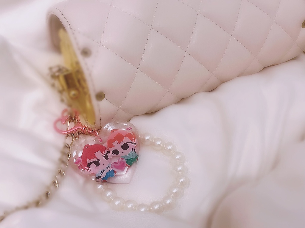 利こま ハートジュエル キーホルダー(パール付き)/ミラーキーホルダー