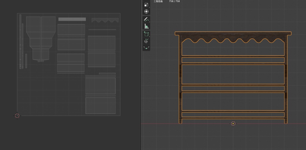 【3Dモデル】アンティーク木製棚 5点セット|カフェ・ショップ・店舗家具【FBX】