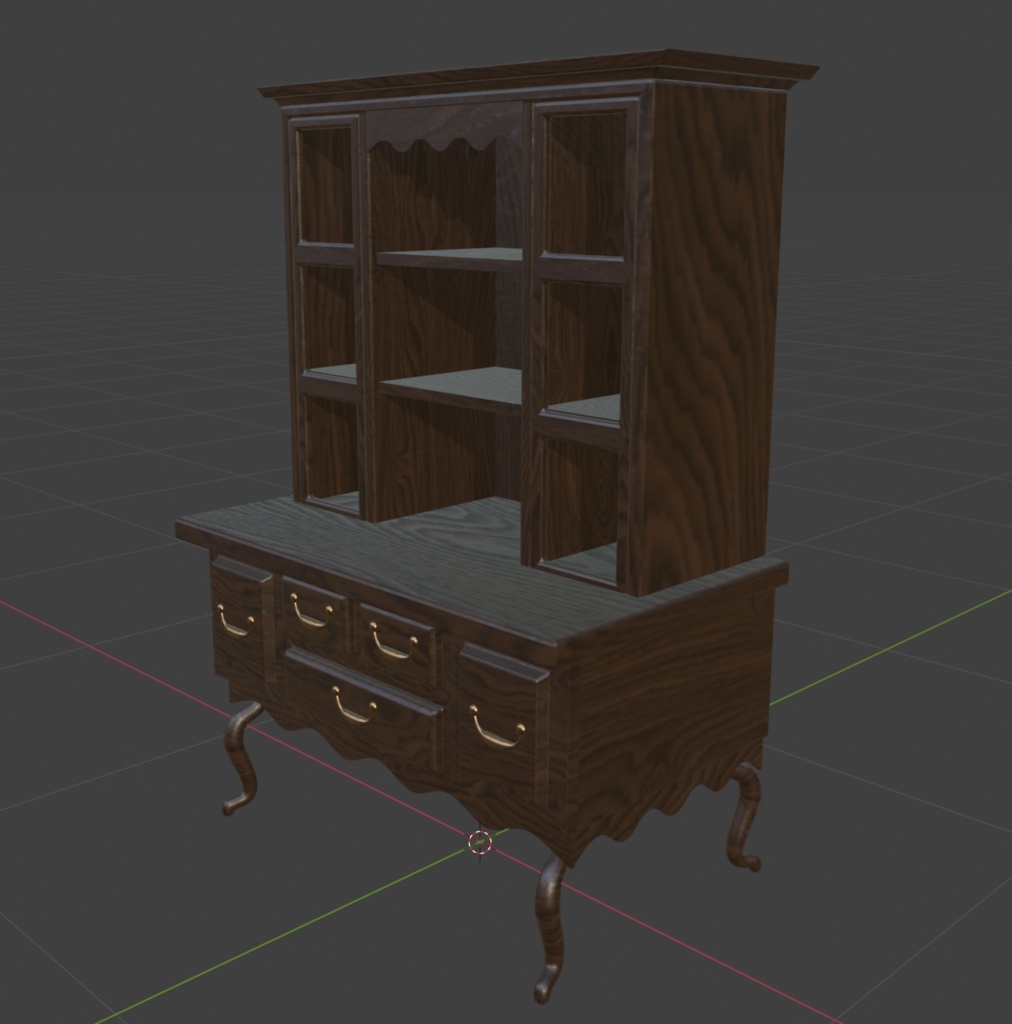 【3Dモデル】アンティーク木製棚 5点セット|カフェ・ショップ・店舗家具【FBX】