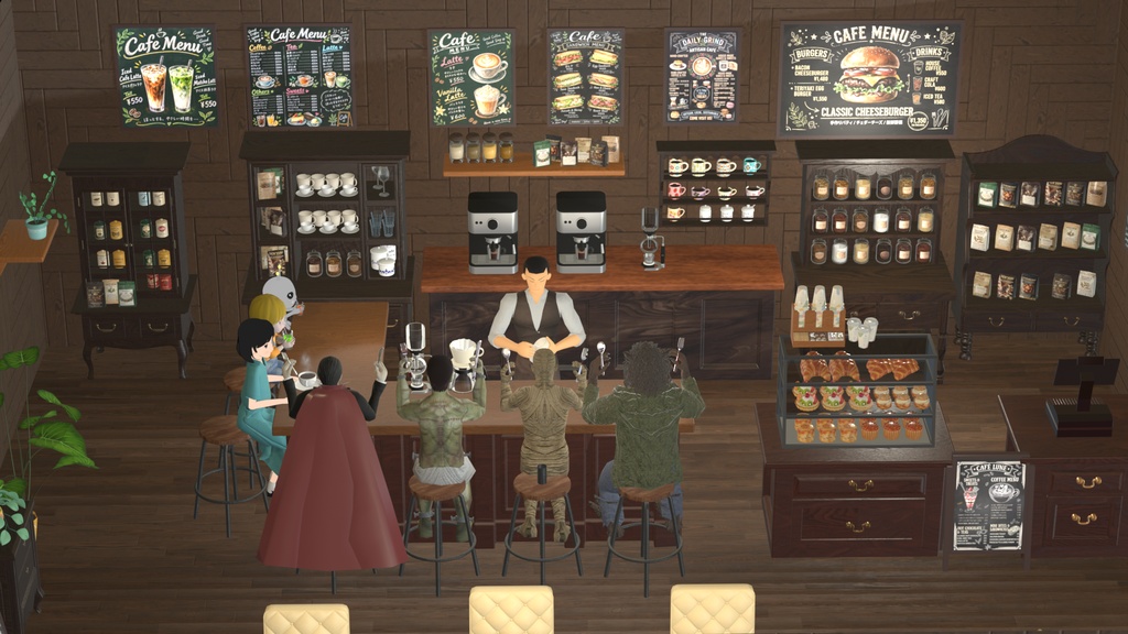 【3Dモデル】アンティーク木製棚 5点セット|カフェ・ショップ・店舗家具【FBX】