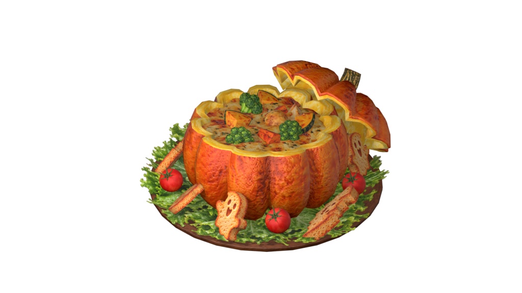 【3Dモデル・FBX】ハロウィンのかぼちゃグラタンセット|秋の料理・飾り付け・背景小物