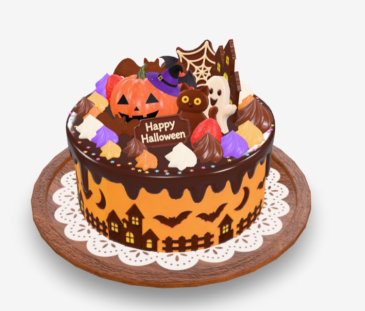 【3Dモデル fbx】おばけと黒猫のハロウィンスペシャルケーキ｜かわいいハロウィンデコレーション