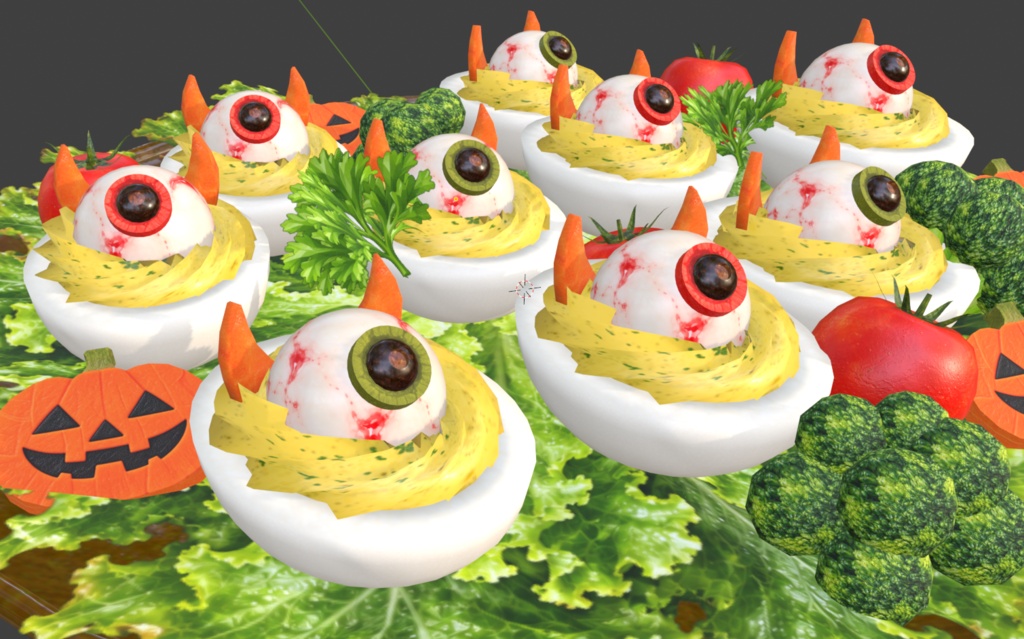 【3Dモデル・FBX】かわいい目玉のハロウィンサラダ|ハロウィン料理・背景小物