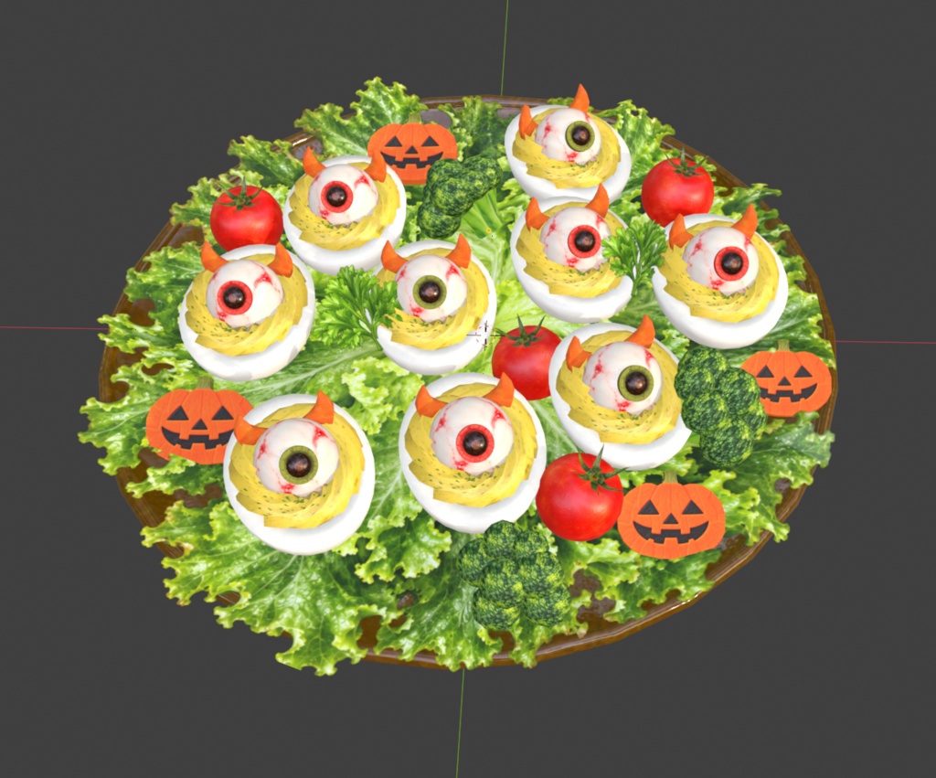 【3Dモデル・FBX】かわいい目玉のハロウィンサラダ|ハロウィン料理・背景小物
