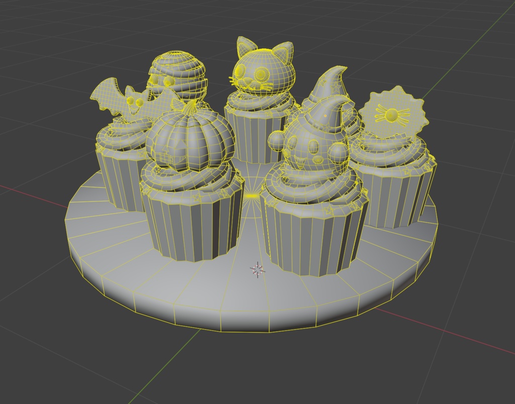【3Dモデル・FBX】かわいいハロウィンカップケーキ6種&木製ケーキスタンドセット
