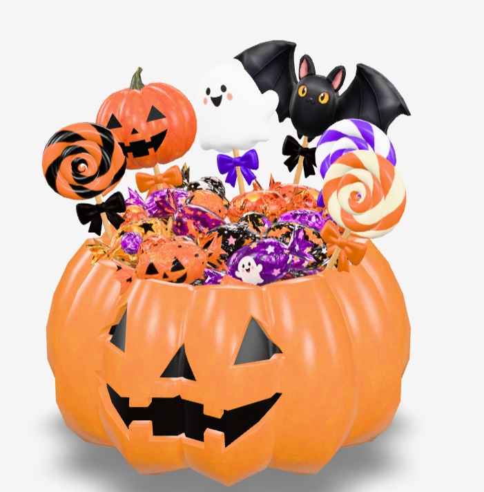 【3Dモデル・FBX】ハロウィン キャンディーポット&お菓子セット|かぼちゃ・おばけ・黒猫・キャンディ