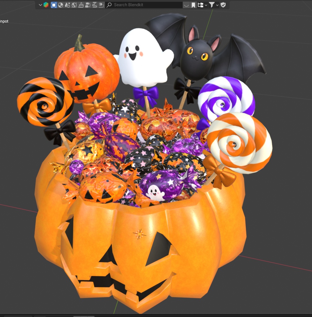【3Dモデル・FBX】ハロウィン キャンディーポット&お菓子セット|かぼちゃ・おばけ・黒猫・キャンディ