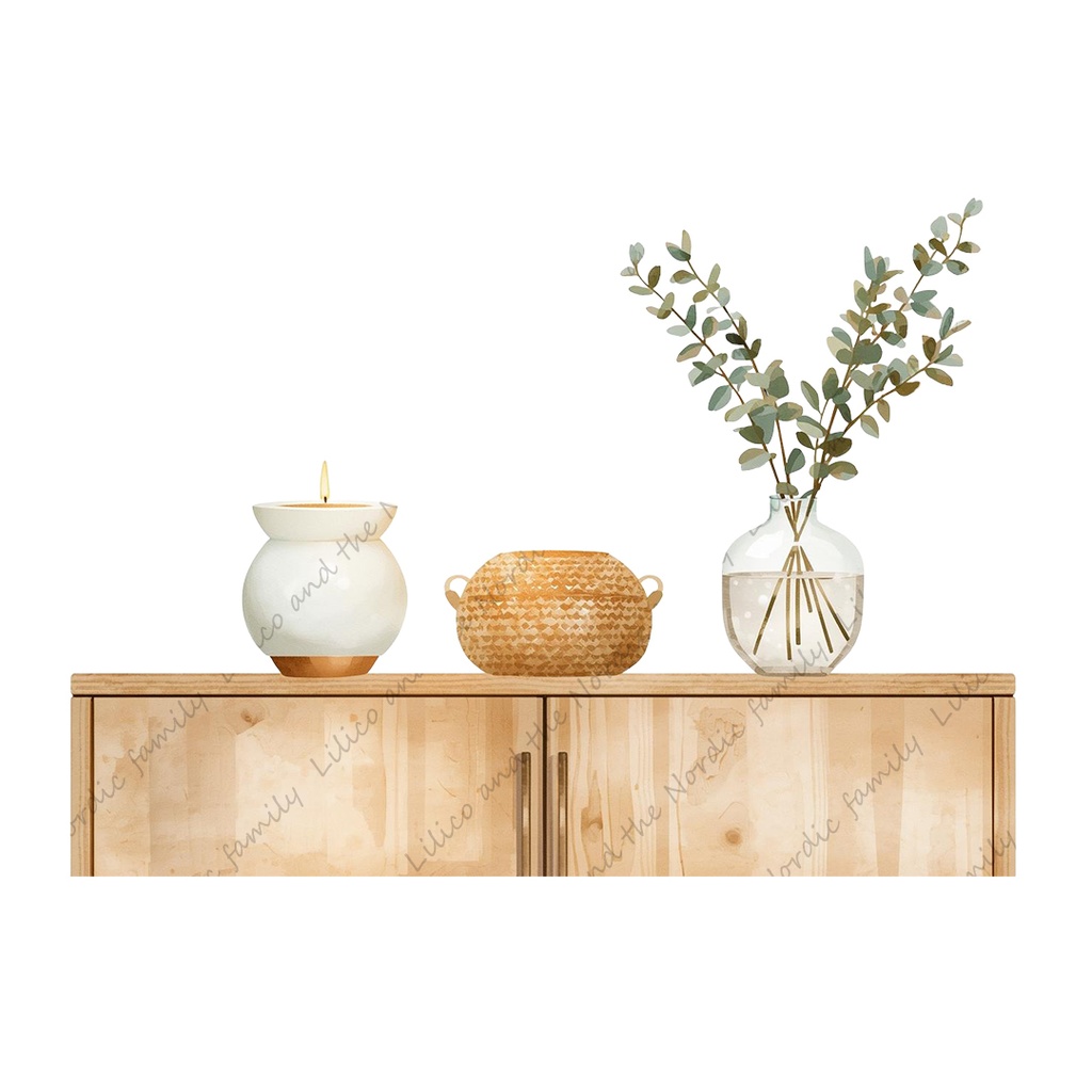 Lilico's familyの北欧インテリア-Living room クリップアート12点|背景透過PNG・商用OK・SNS&ブログに最適!