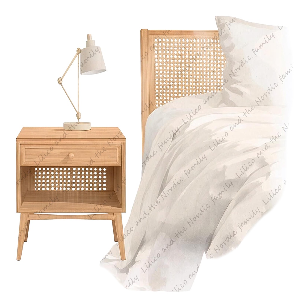 Lilico's familyの北欧インテリア-Bed room クリップアート10点|背景透過PNG・商用OK・SNS&ブログに最適!