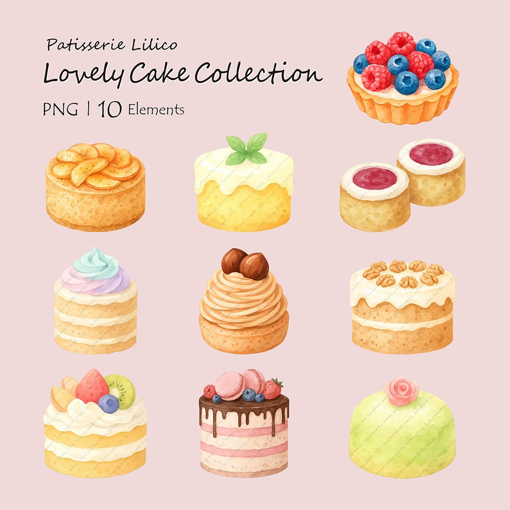 【単品購入より1100円お得!】♡Complete Patisserie Lilico Bundle♡クリップアート30点|背景透過PNG・商用OK・SNS&ブログに最適!