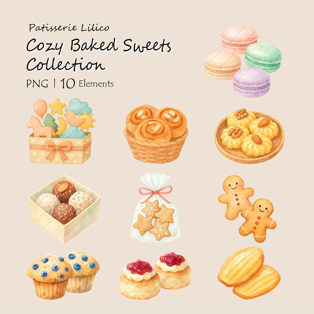 【単品購入より1100円お得!】♡Complete Patisserie Lilico Bundle♡クリップアート30点|背景透過PNG・商用OK・SNS&ブログに最適!