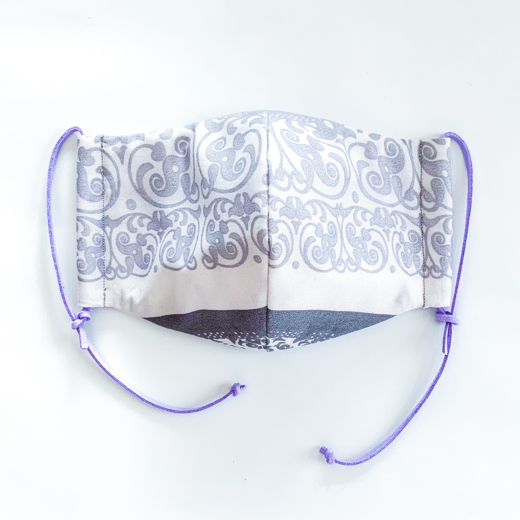 Mサイズ ハンドメイドマスク かわいいおしゃれなダマスク柄風の夏仕様マスク 日本製 Polinky Booth