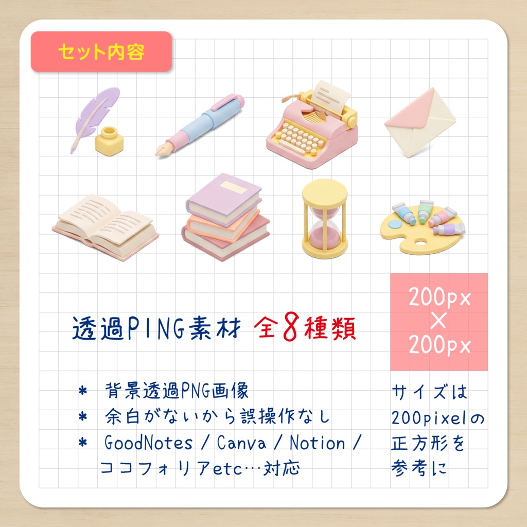 * IDS021: 【3Dミニチュア】kwaii小物シリーズ Vol.1(ときめきアトリエと文具編)|透過PNG