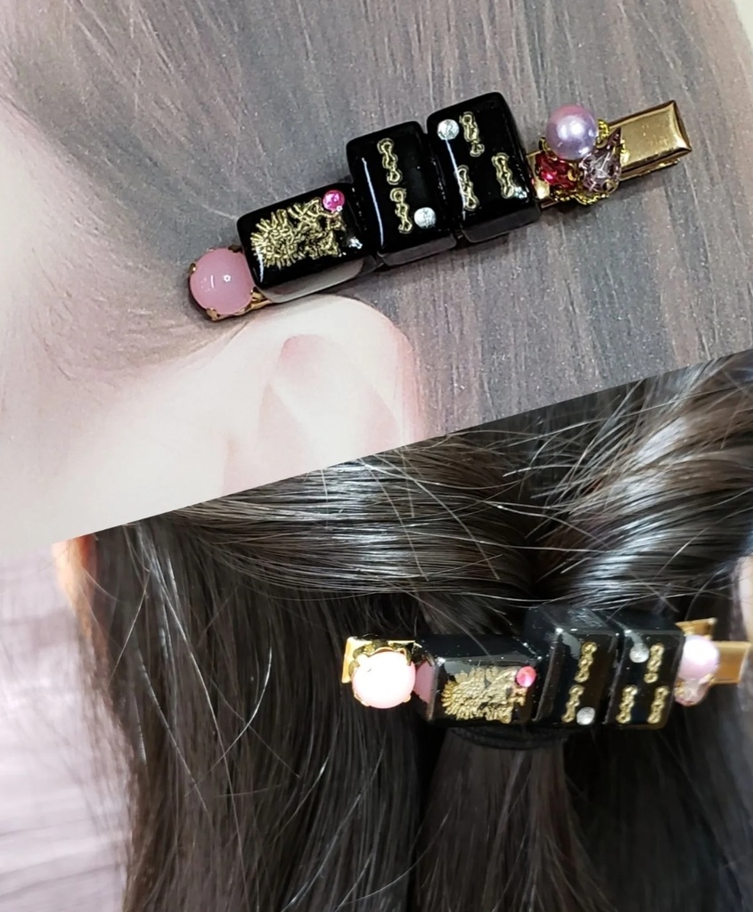ミニ麻雀牌ヘアクリップ 【ちー】 ブラック