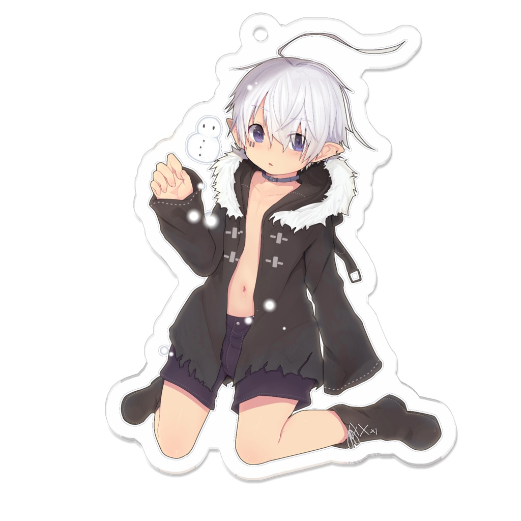 【アクリルキーホルダー】雪だるまとダークエルフなショタ♂