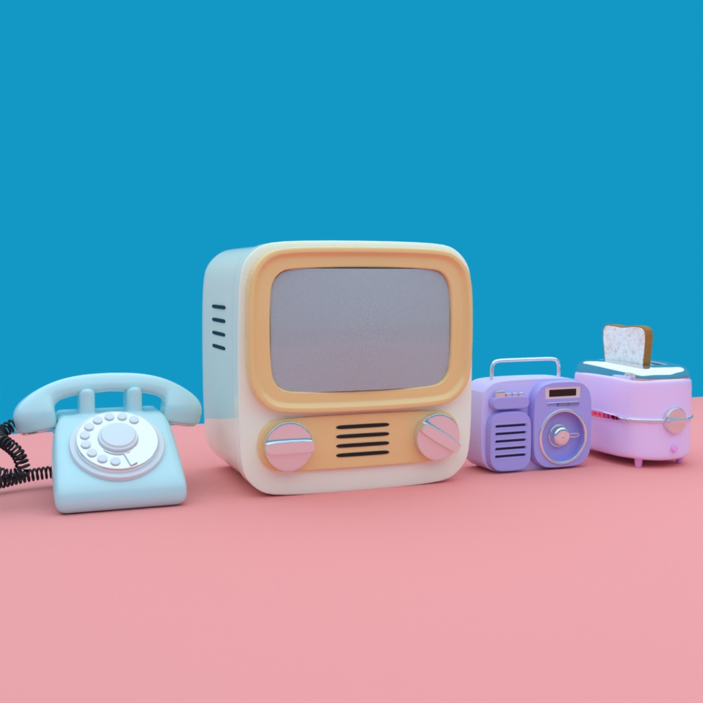 レトロポップなかわいい小物　3Dモデル