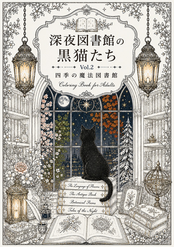 深夜図書館の黒猫たち Vol.2【大人の塗り絵PDF】
