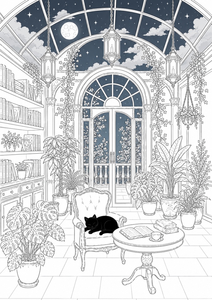 深夜図書館の黒猫たち Vol.2【大人の塗り絵PDF】