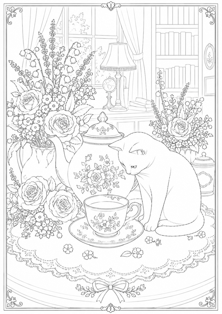 深夜図書館の黒猫たち Vol.3【大人の塗り絵PDF】
