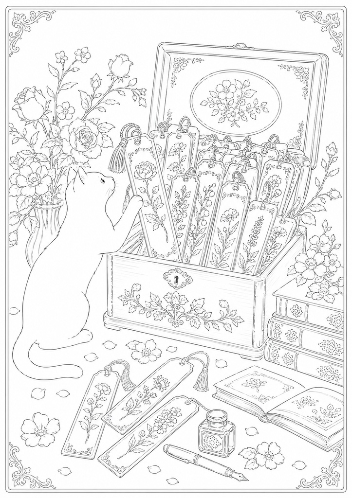 深夜図書館の黒猫たち Vol.3【大人の塗り絵PDF】