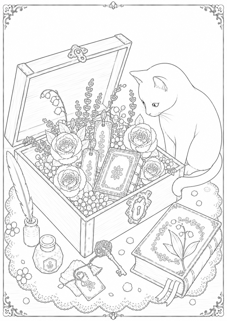 深夜図書館の黒猫たち Vol.3【大人の塗り絵PDF】