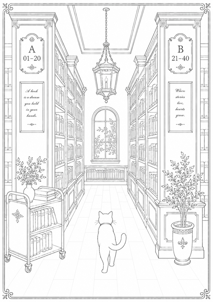 深夜図書館の黒猫たち Vol.4【大人の塗り絵PDF】