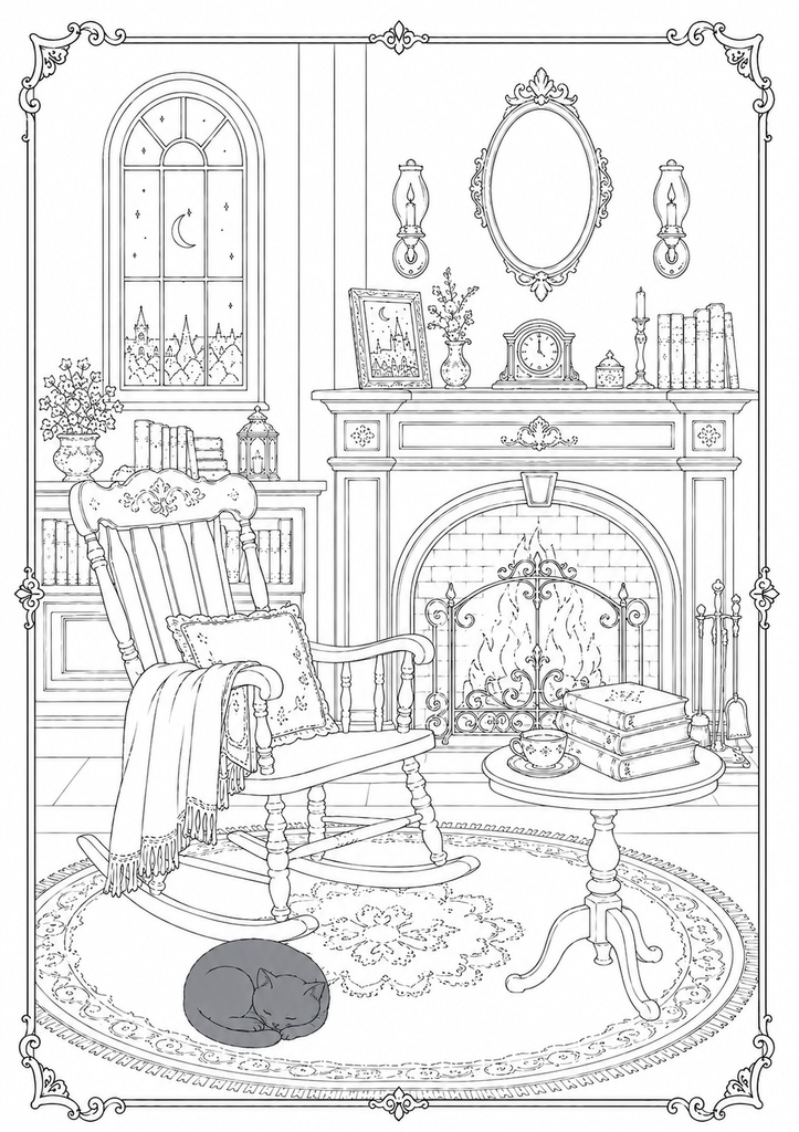 深夜図書館の黒猫たち Vol.5【大人の塗り絵PDF】