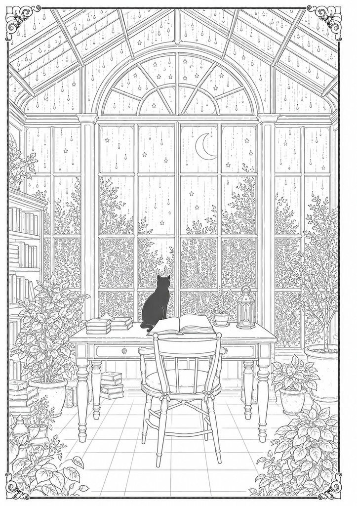 深夜図書館の黒猫たち Vol.6【大人の塗り絵PDF】