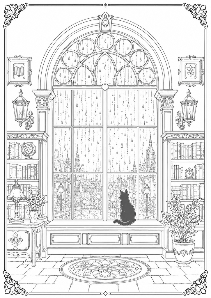 深夜図書館の黒猫たち Vol.6【大人の塗り絵PDF】