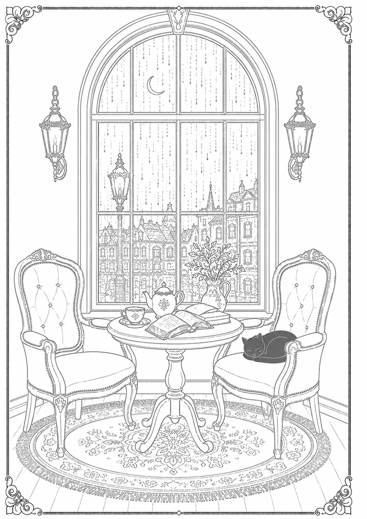 深夜図書館の黒猫たち Vol.6【大人の塗り絵PDF】