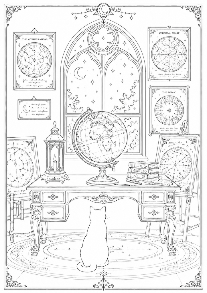 深夜図書館の黒猫たち Vol.7【大人の塗り絵PDF】