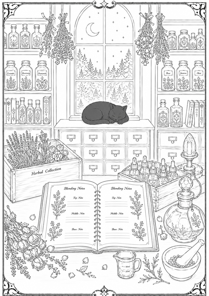 深夜図書館の黒猫たち Vol.8【大人の塗り絵PDF】