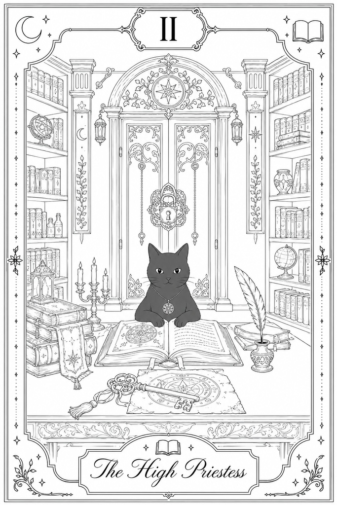 深夜図書館の黒猫たち Vol.10【大人の塗り絵PDF】