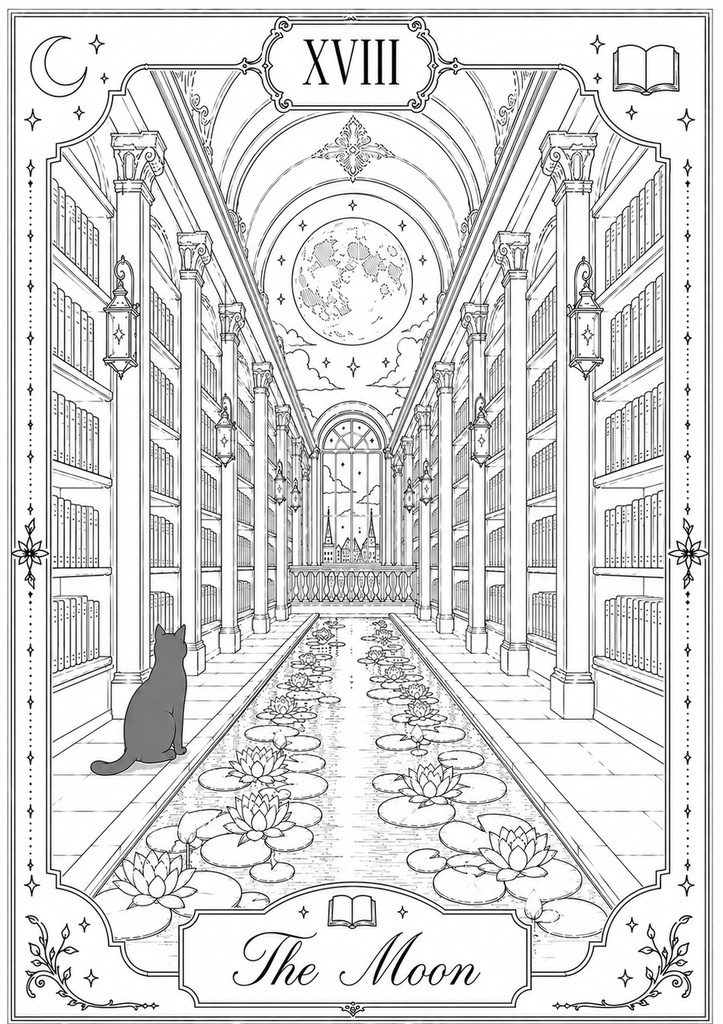 深夜図書館の黒猫たち Vol.10【大人の塗り絵PDF】