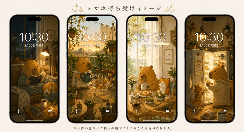 日常のやさしい時間｜大人かわいい癒しのスマホ壁紙4枚セット