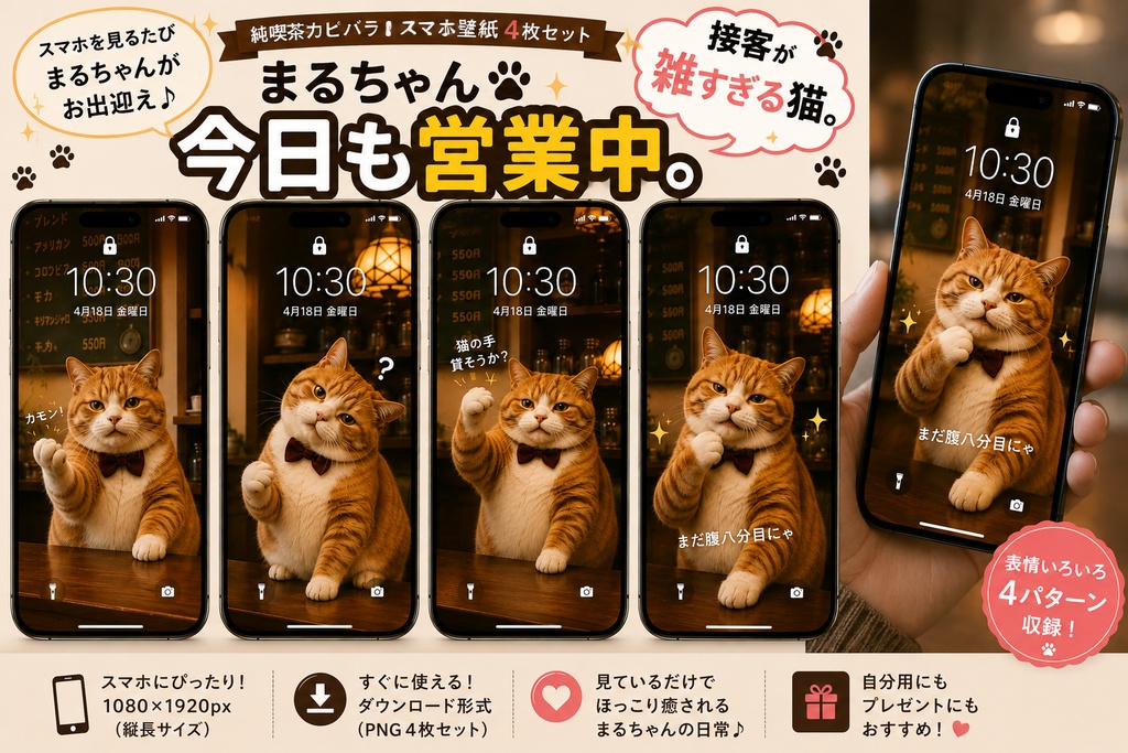 まるちゃんの接客シリーズ - スマホ壁紙4枚セット