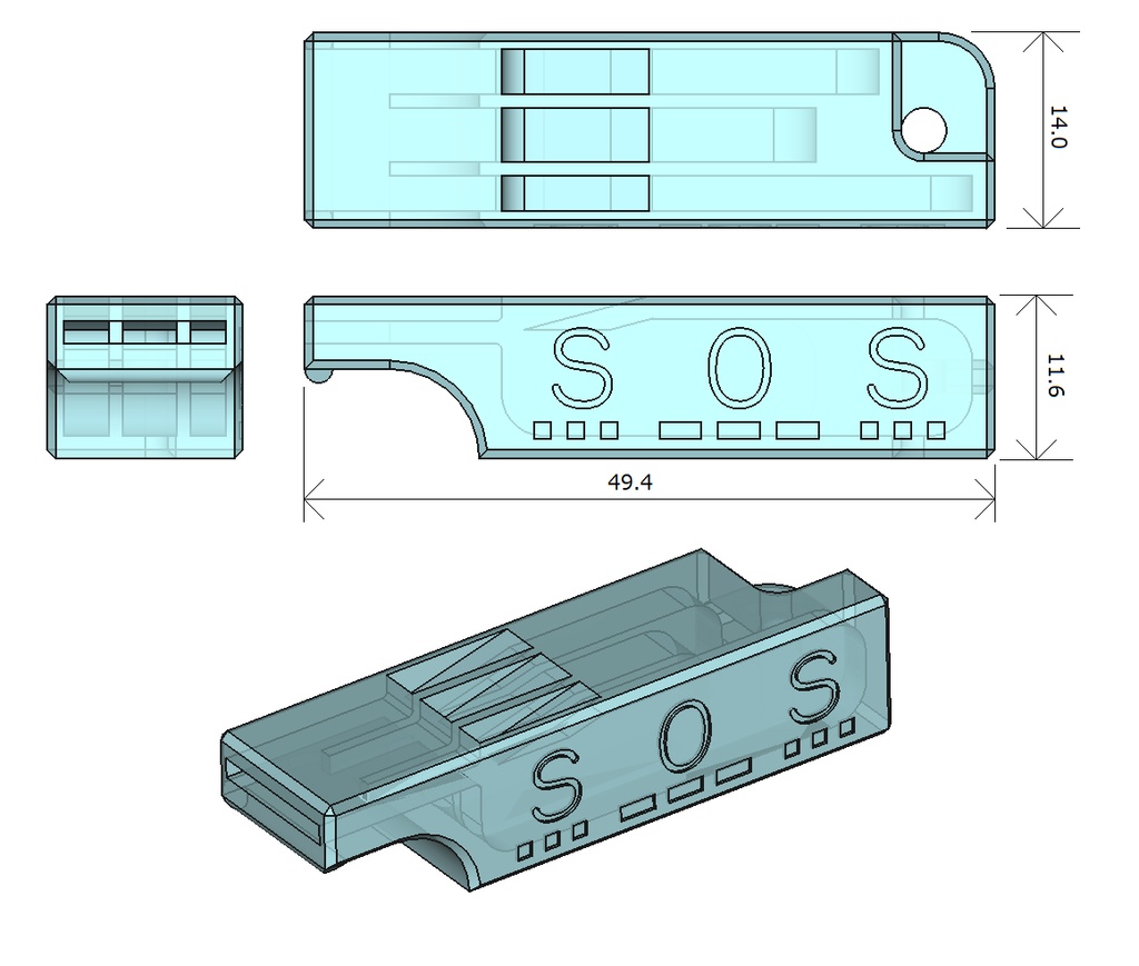  【無料配布】防災用多周波数3Dプリントホイッスル_.stlデータ.stepデータ