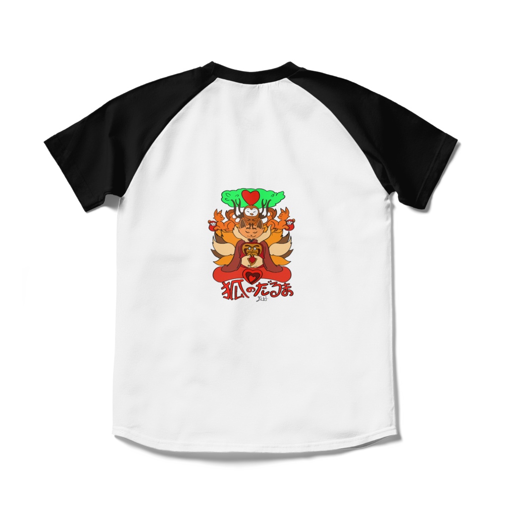 狐のだるま ラグランTシャツ