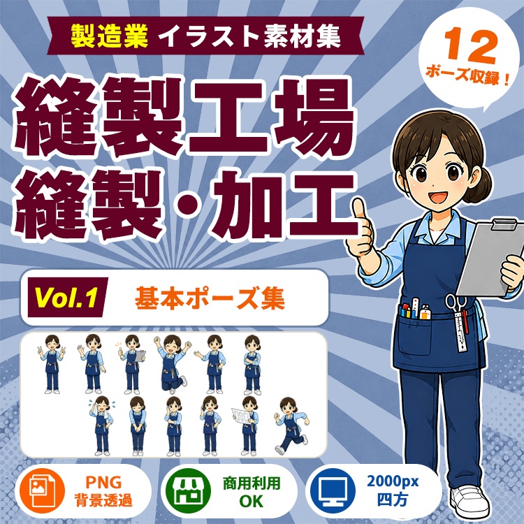 縫製工場・縫製スタッフ Vol.1 基本ポーズ集