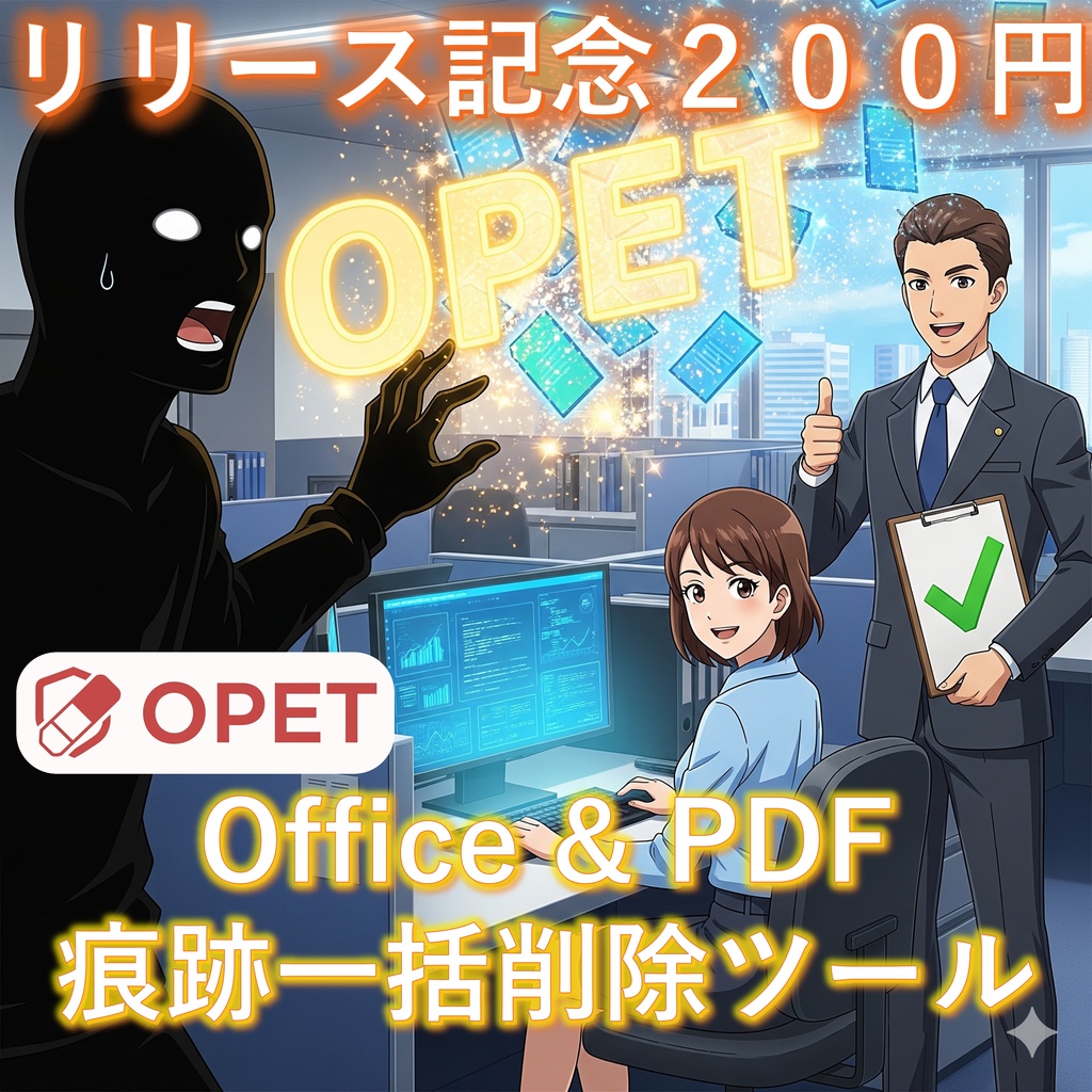 【情報漏洩・監査対策】【リリース記念・特別割引】OPET - Office等の痕跡キャッシュ一括削除＆スキャンツール（安心のソースコード公開）
