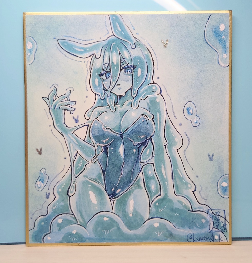 【一点物色紙】ミニ色紙-錆浅葱バニースライム娘-