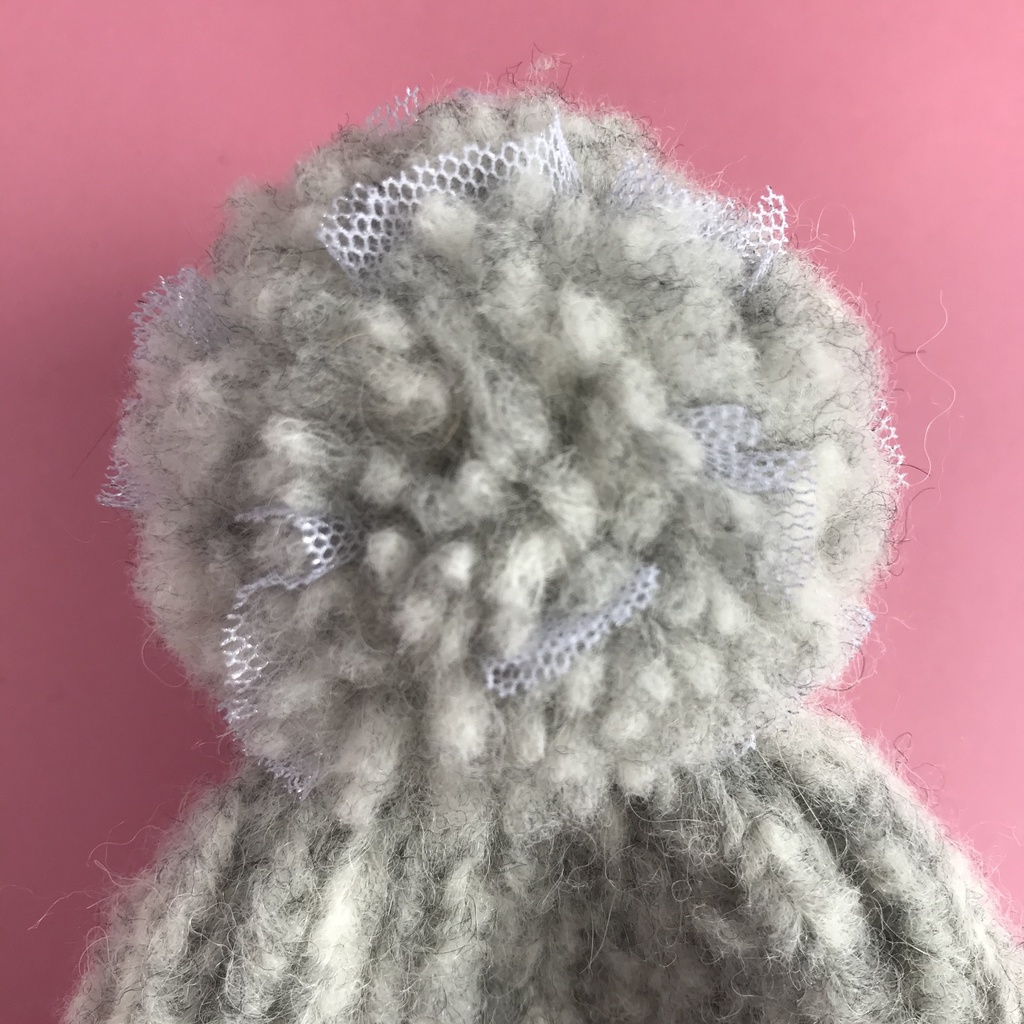 16cmぬい用ラメチュールポンポンのチャンキーニット帽(送料込)