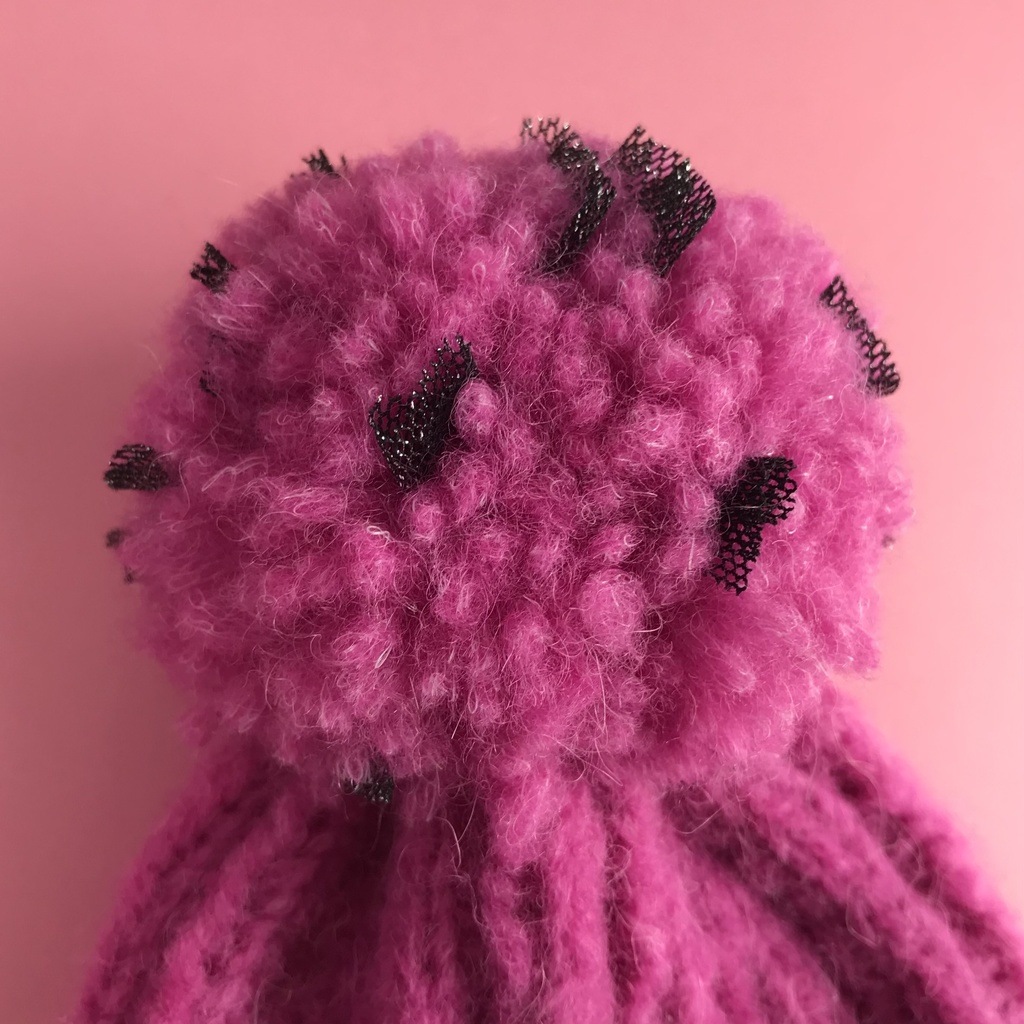 16cmぬい用ラメチュールポンポンのチャンキーニット帽(送料込)