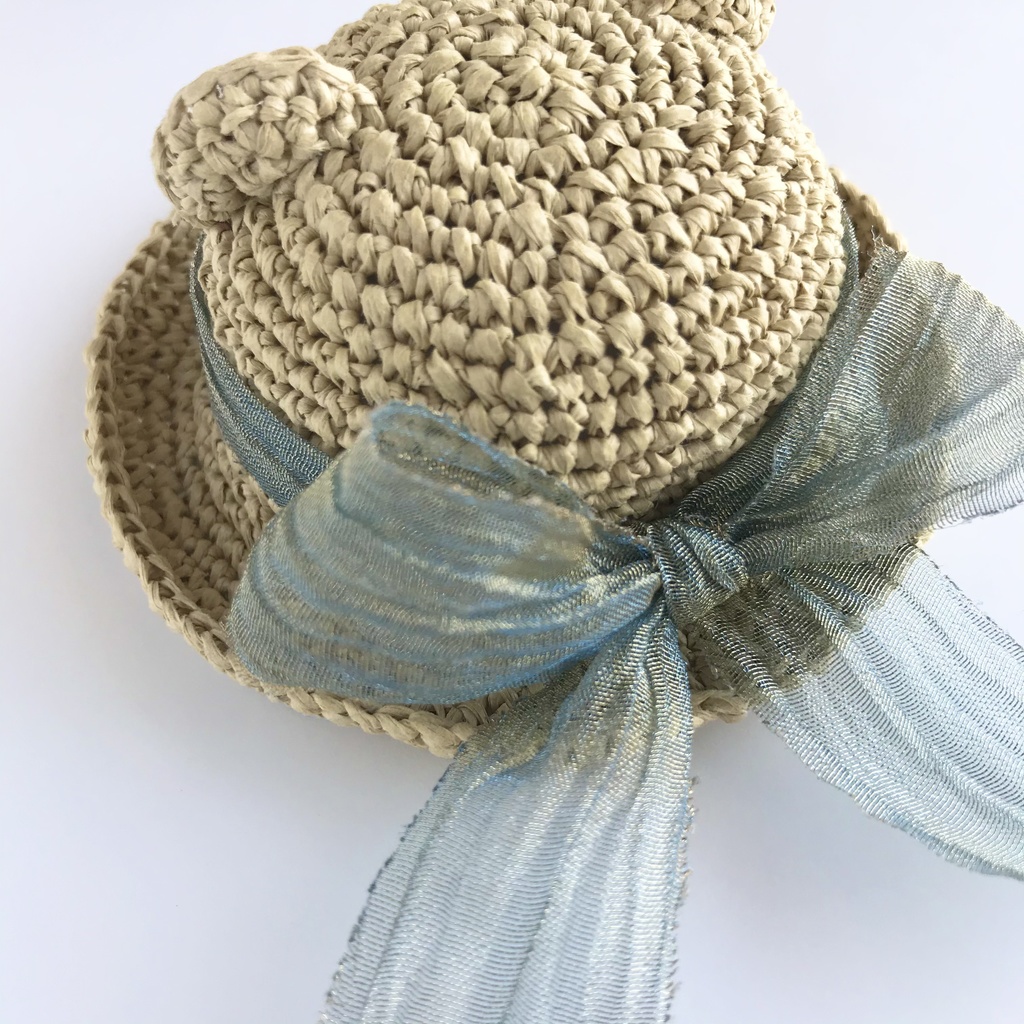 10cmぬい用ラフィアのくまみみ帽子(送料込)